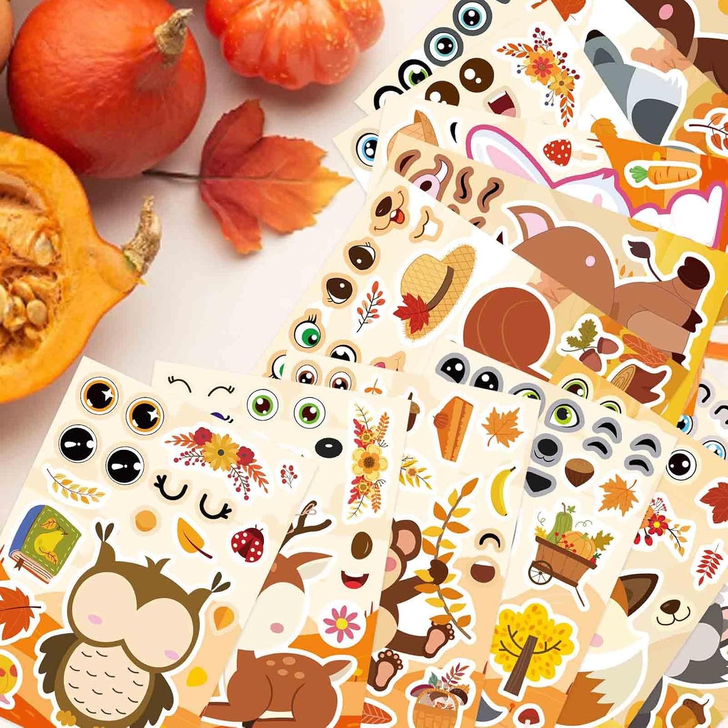 Fall Stickers for Kids Toddlers, Autum Animal Stickers Make-a-face Sticker
