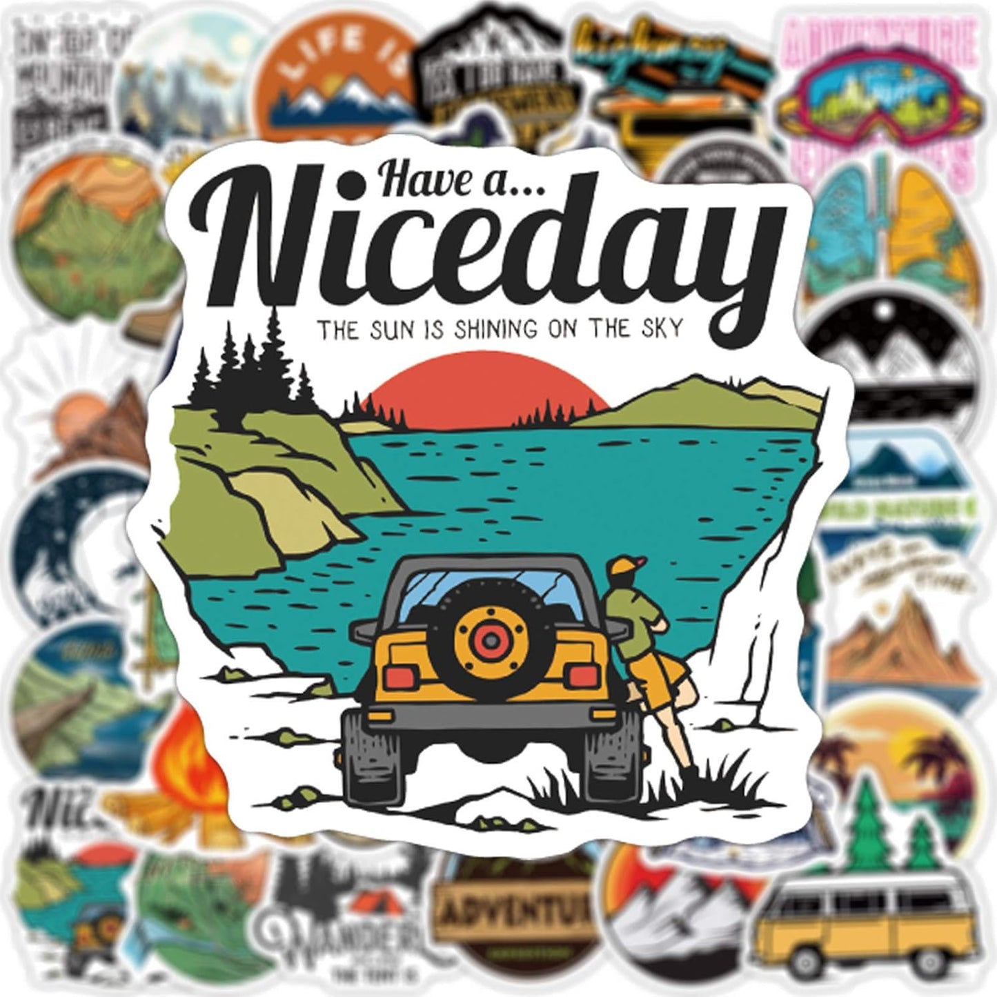 100 PCS Outdoor Camping Travel Stickers, Nature Scenic Sticker Packs Hiking Mountain Wildlife Adventure Decals for Men, Vinyl Waterproof Sticker for Water Bottles Luggage Suitcases Bike Kayak Camping