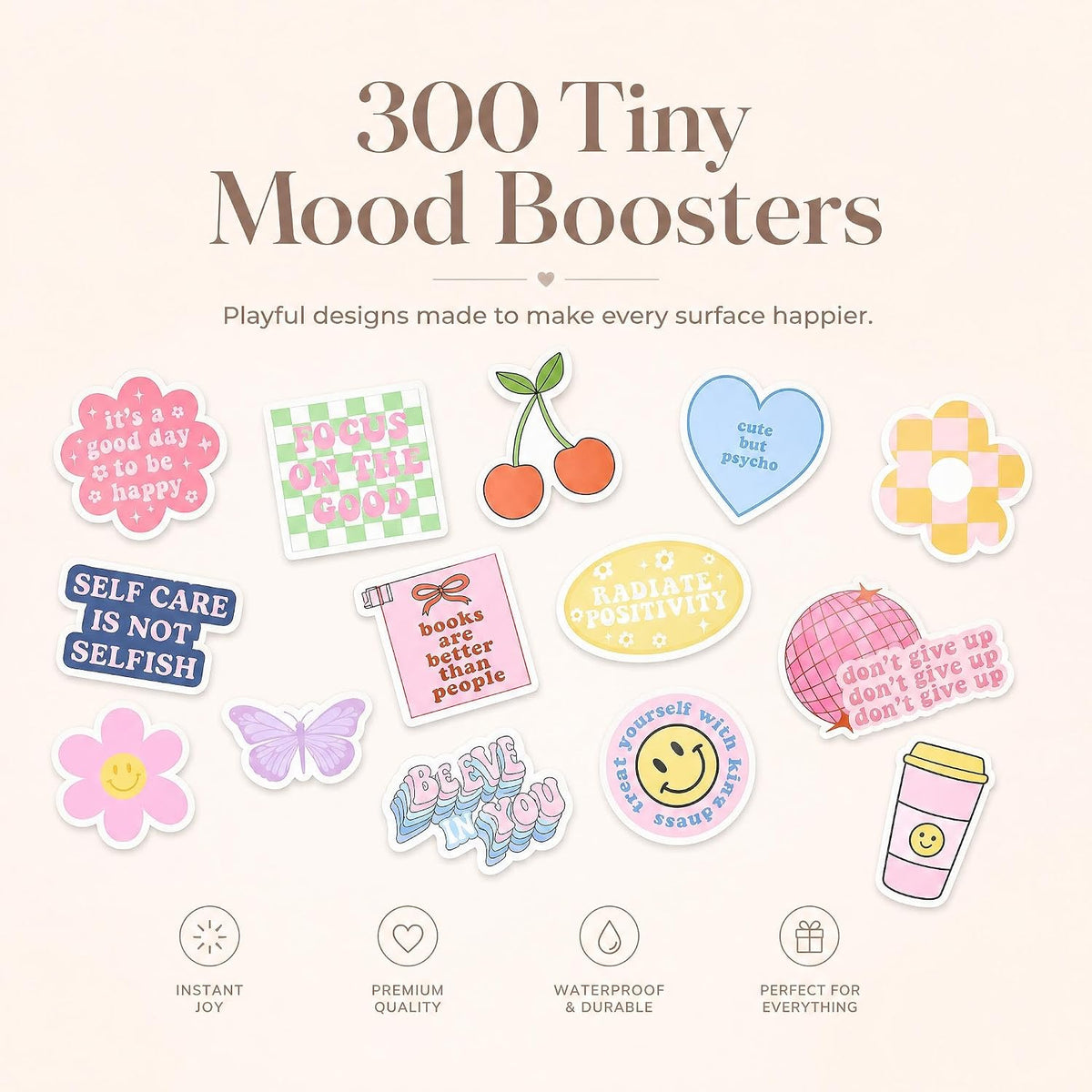 Motivational Sticker Set of 300 - Cute Inspirational Vinyl Stickers