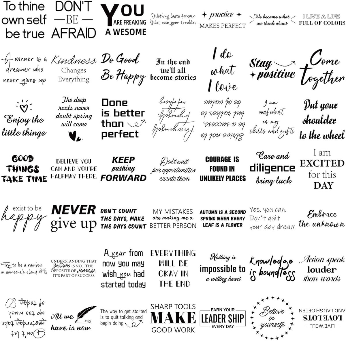 50PCS Transparent Inspirational Stickers, Black Quote Stickers