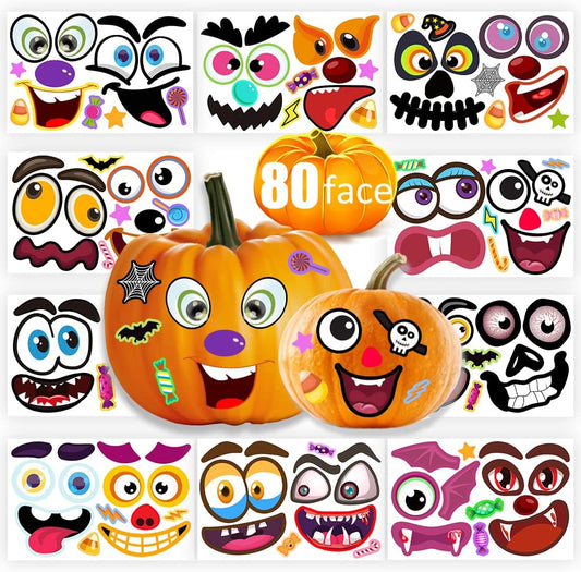 80 Packs Pumpkin Decorating Kit - Make Pumpkin Face Stickers in 20 Designs