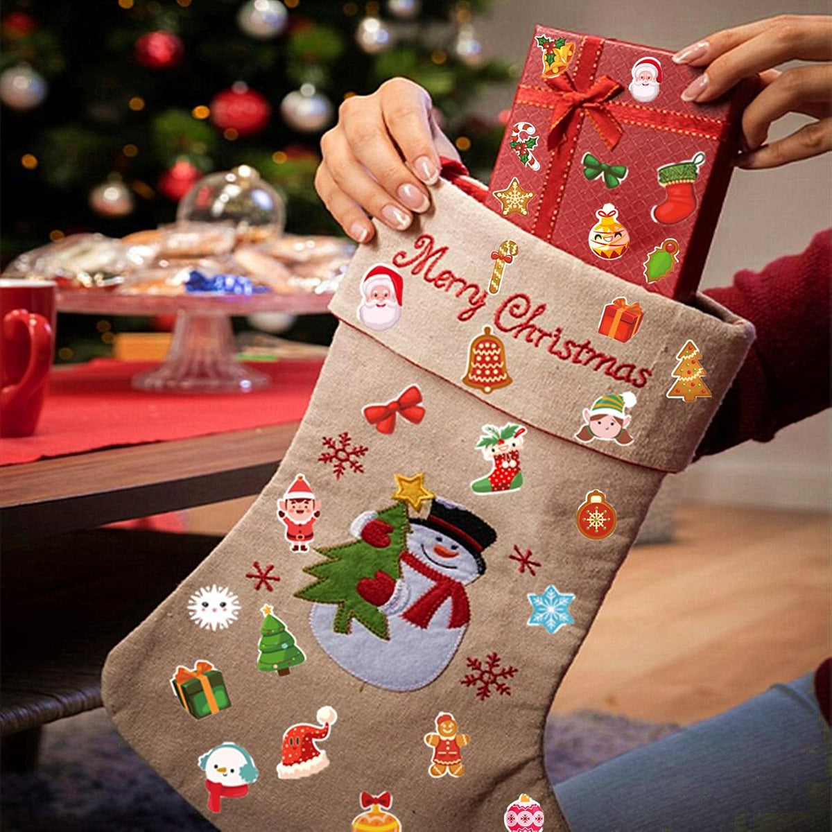100 Sheets Christmas Stickers for Crafts, 1200+PCS Holiday Stickers for Christmas Decoration Party Favors Stocking Stuffers Wrapping Paper