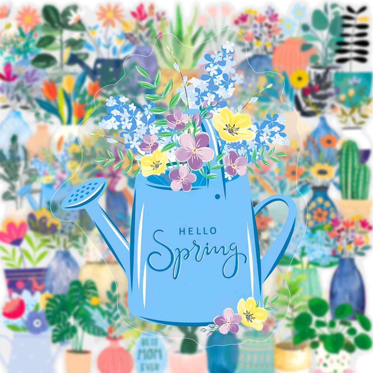 50 Pcs Green Plants PET Stickers Potted Plant Floral Sticker for Laptops Water Bottles Flower Pots Vases Decorative Phone Book Guitar Vinyl Decals for Kids Teens Adults (Plant)
