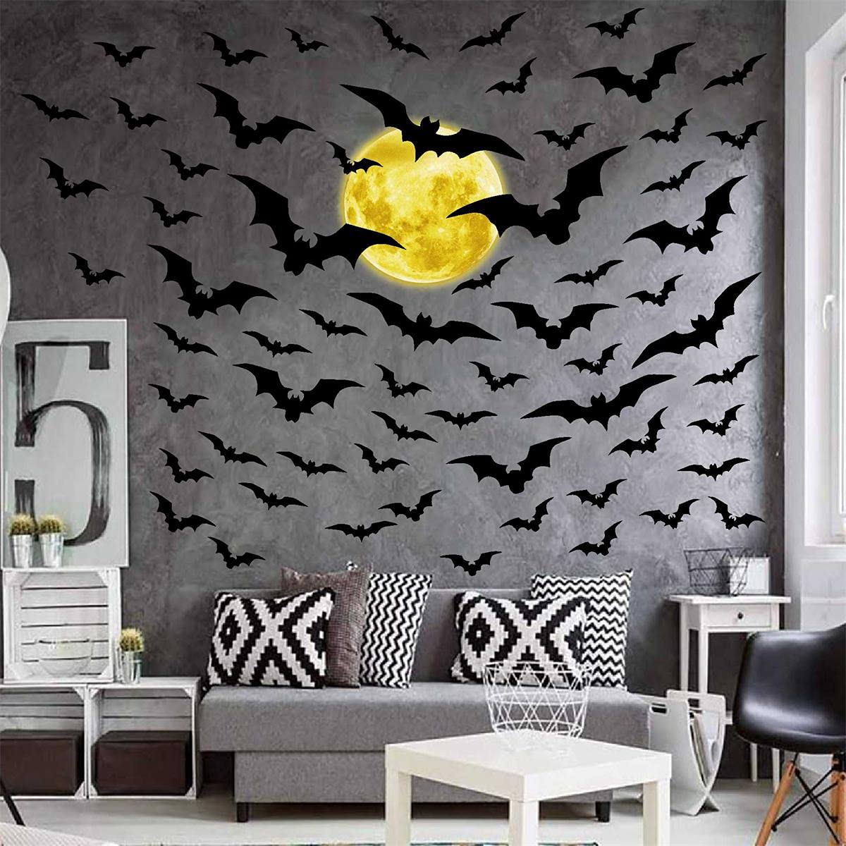 Halloween Moon Bat Wall Decals Witch Haunted House Tree Wall Stickers Decor