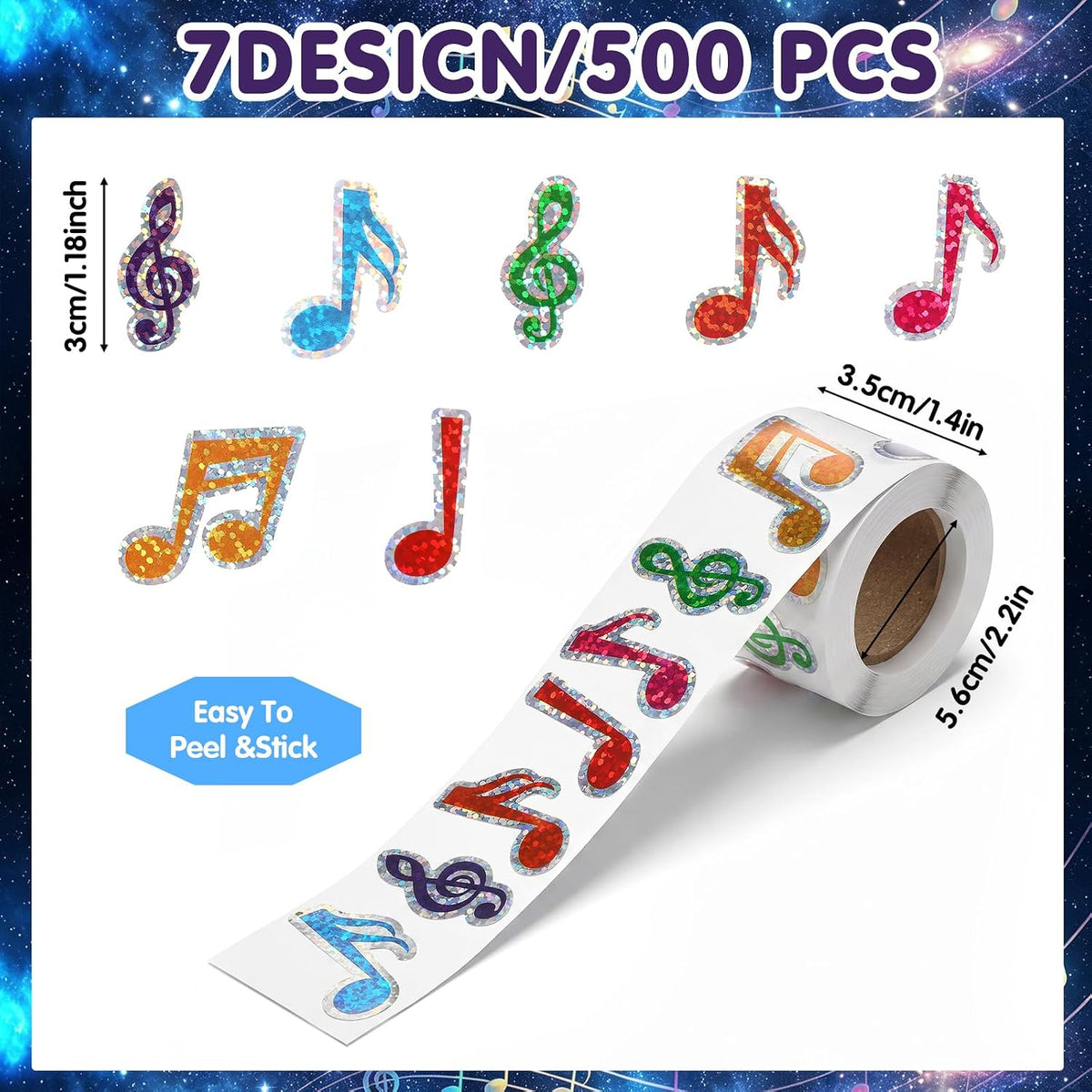 500 PCS Music Note Stickers Colorful Musical Notes Sticker Music Stickers