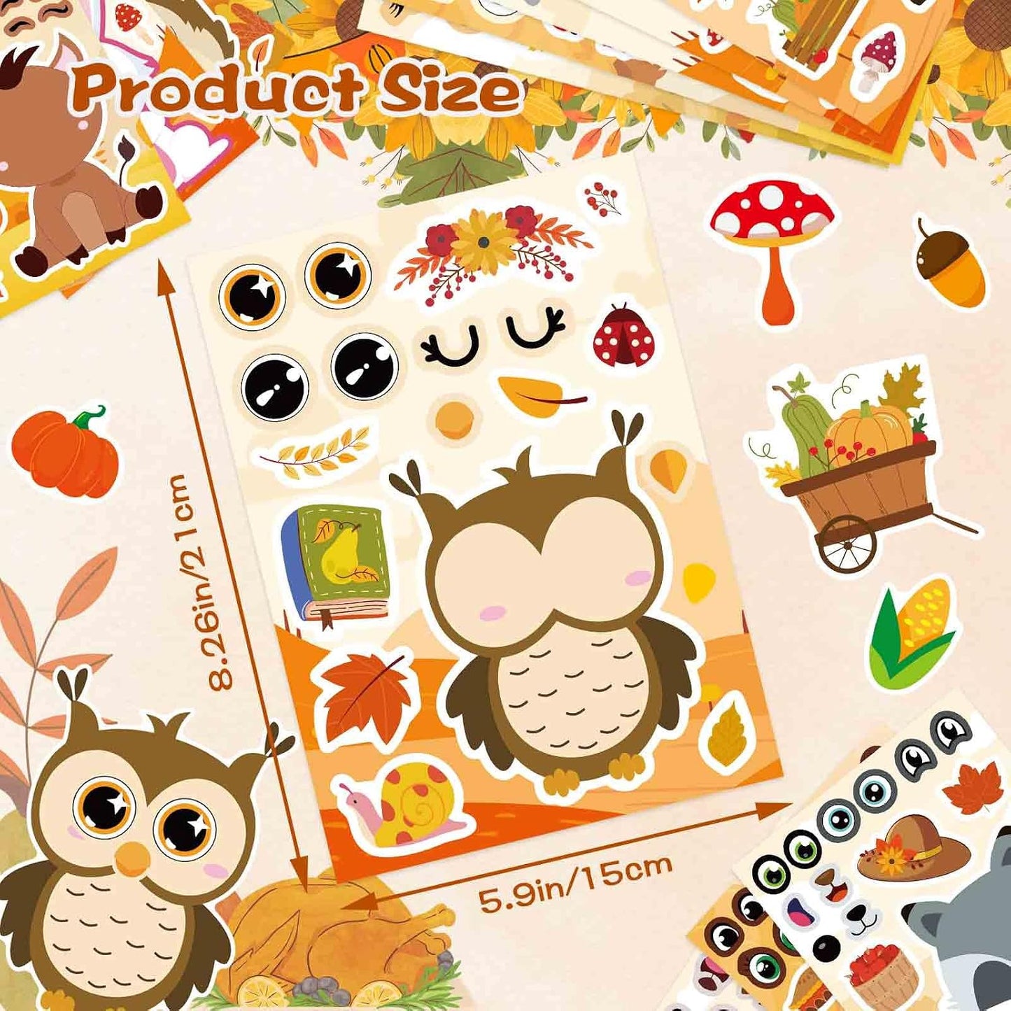 Fall Stickers for Kids Toddlers, Autum Animal Stickers Make-a-face Sticker