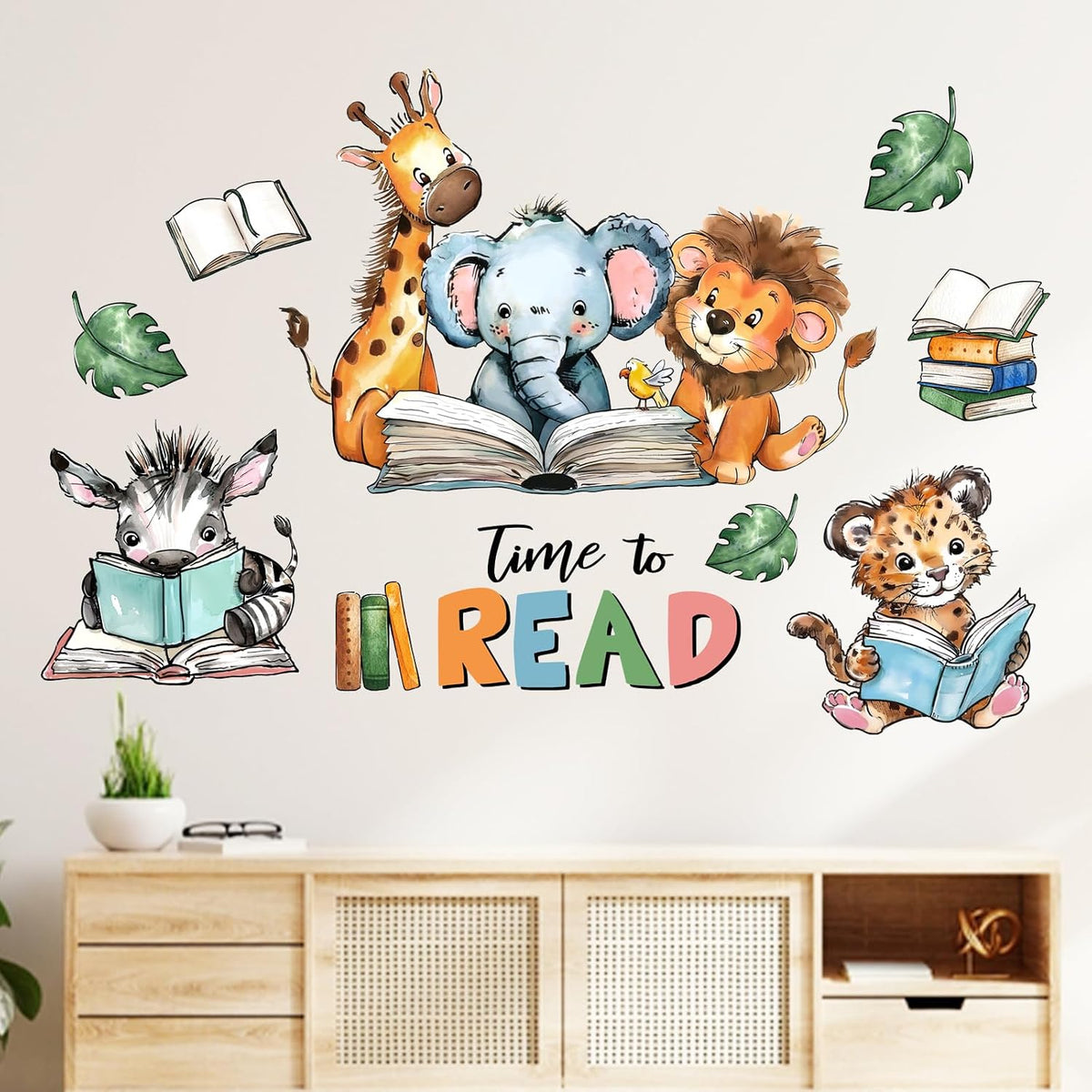 Mfault Time to Read Animal Book Wall Decals Stickers, Educational Elephant