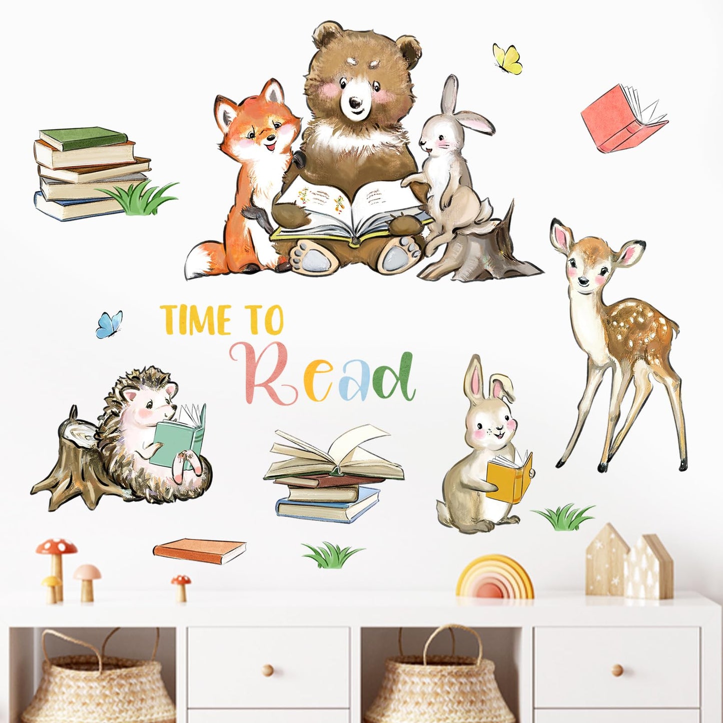 Mfault Time to Read Animal Book Wall Decals Stickers, Educational Elephant