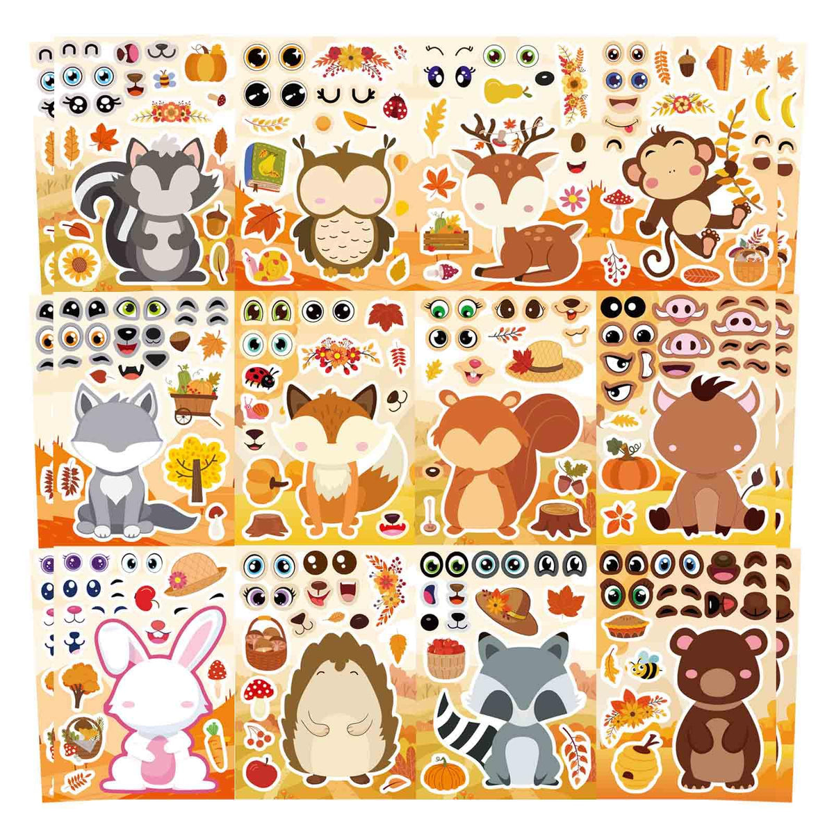 Fall Stickers for Kids Toddlers, Autum Animal Stickers Make-a-face Sticker