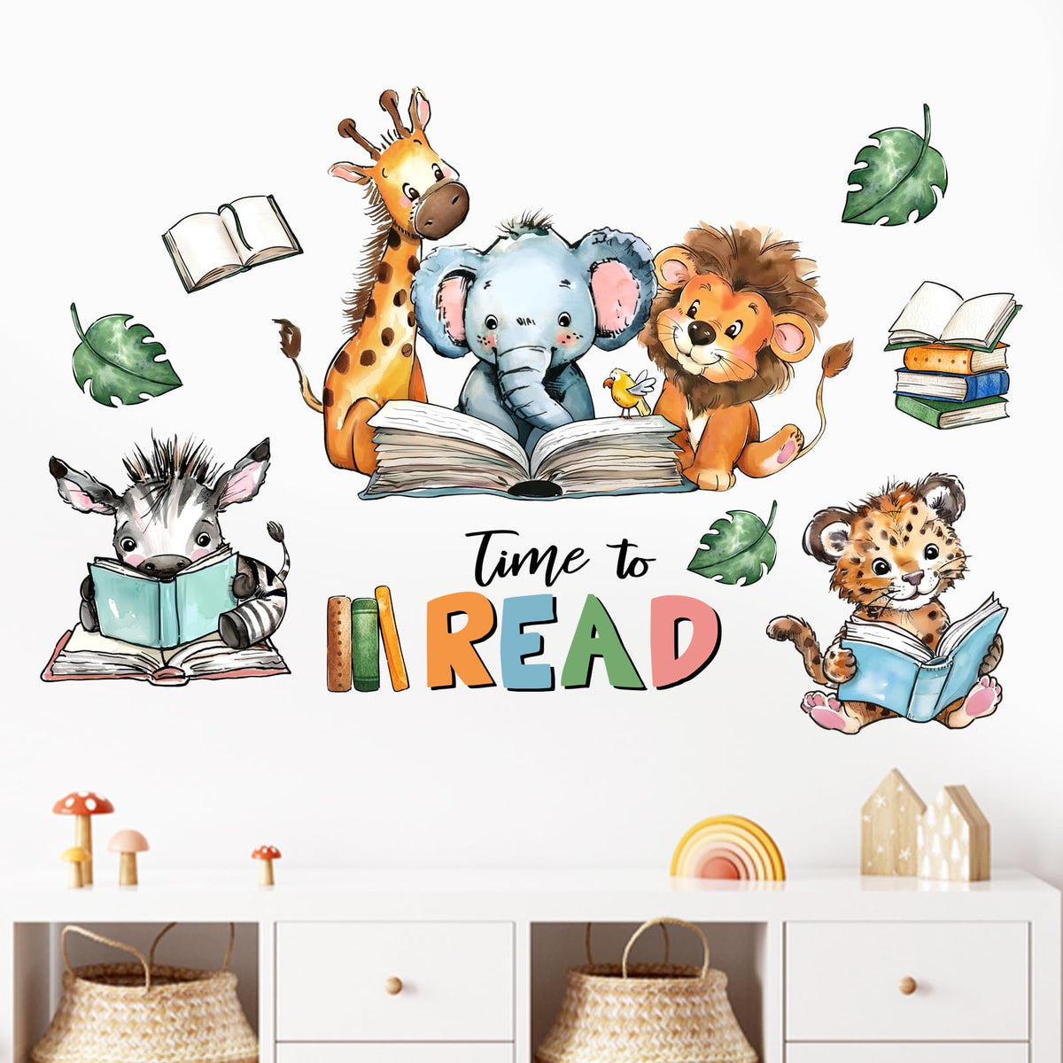 Mfault Time to Read Animal Book Wall Decals Stickers, Educational Elephant