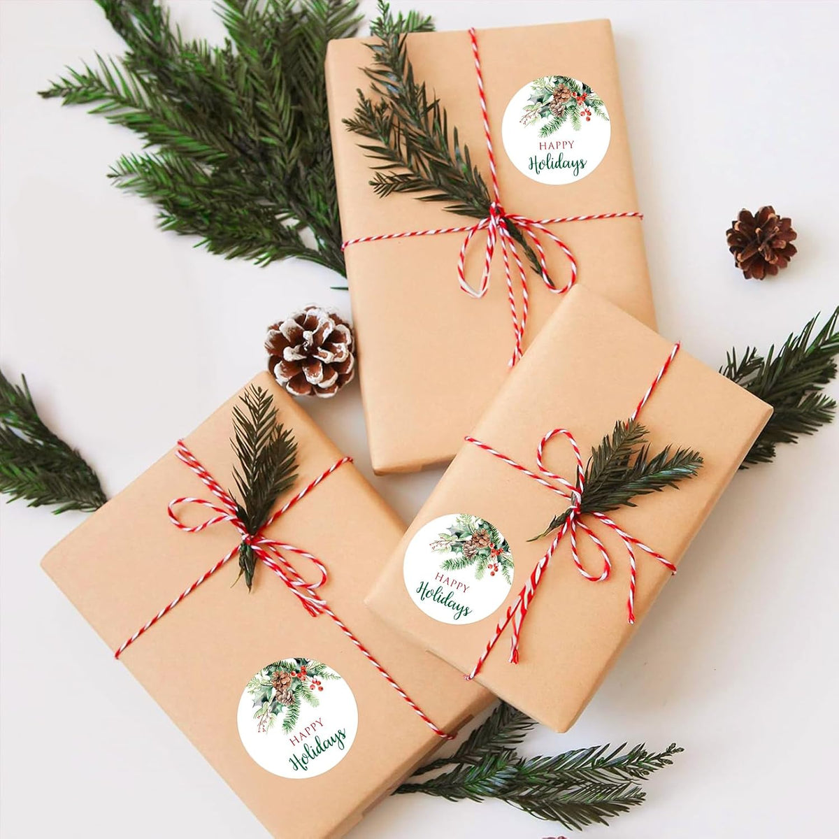 G2PLUS Happy Holiday Stickers - 120 Pcs Christmas Holiday Stickers, 2'' Round Xmas Holly Berry Labels Winter Seasonal Envelopes Seals
