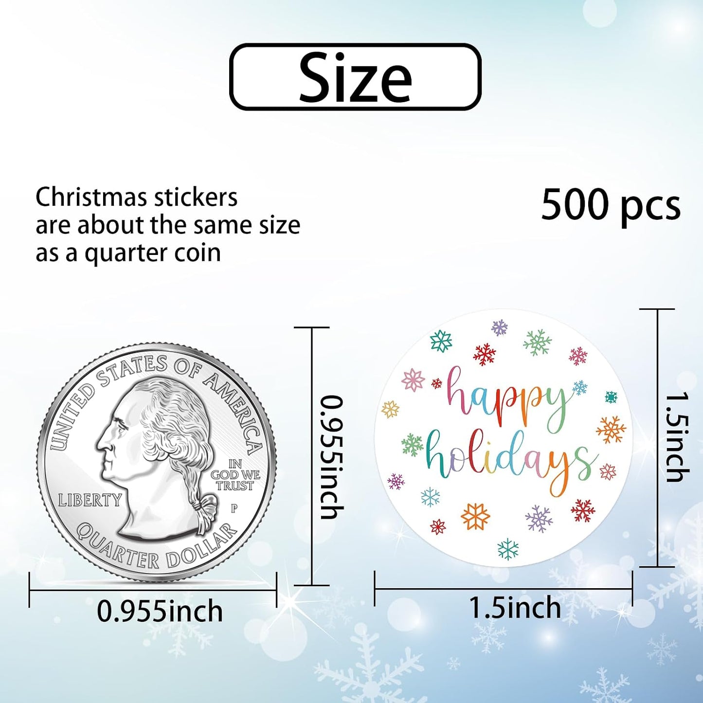 Heyfibro 500 Pcs 1.5 Inch Happy Holidays Stickers Christmas Sticker Roll for Envelopes,Gift Packing,Cards,Party Supplies (Snowflake)