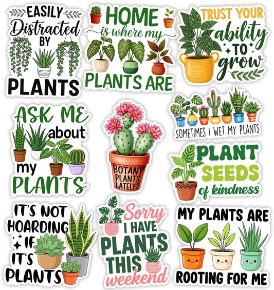 MAIANEY | Funny Plant Lover Sticker Pack 3 Inch – 10PCS Waterproof Vinyl Stickers for Gardeners, Plant Moms, Succulent Lovers – Cute Gardening Aesthetic Decals for Water Bottle Laptop Journal Gift