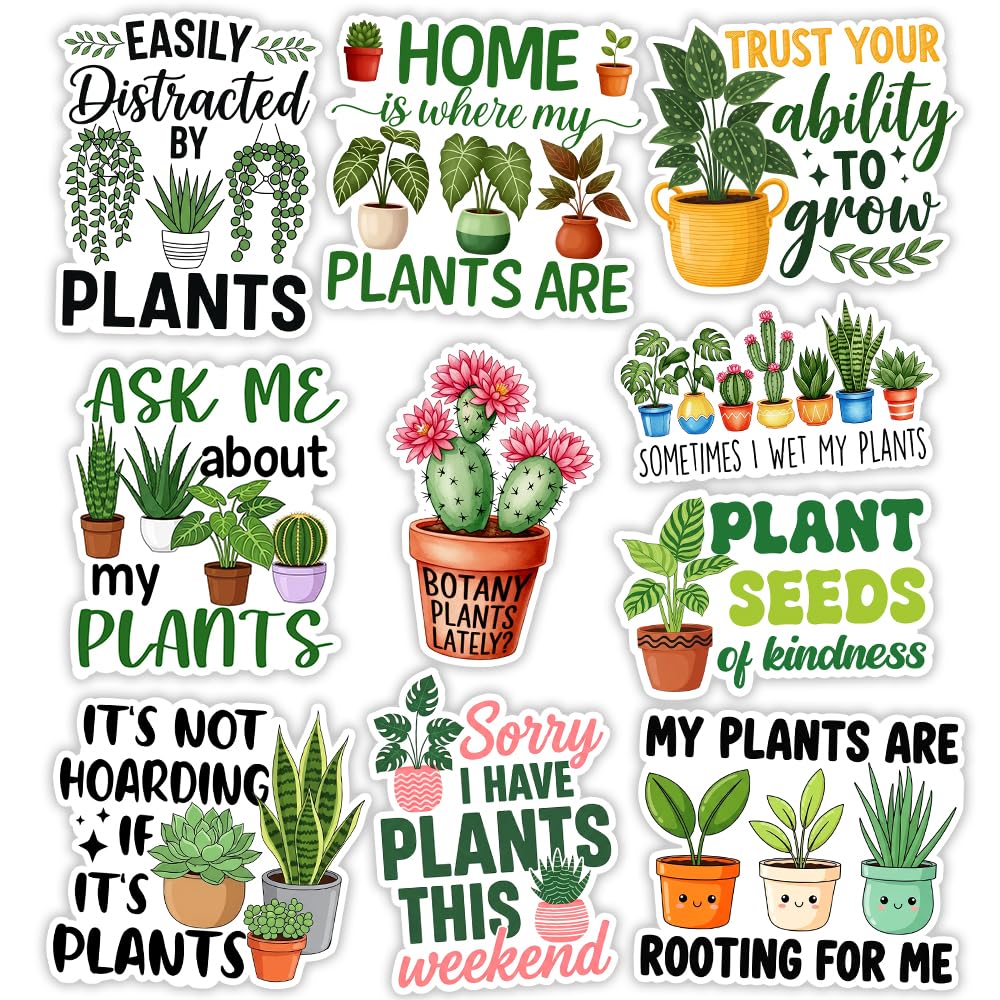 MAIANEY | Funny Plant Lover Sticker Pack 3 Inch – 10PCS Waterproof Vinyl Stickers for Gardeners, Plant Moms, Succulent Lovers – Cute Gardening Aesthetic Decals for Water Bottle Laptop Journal Gift