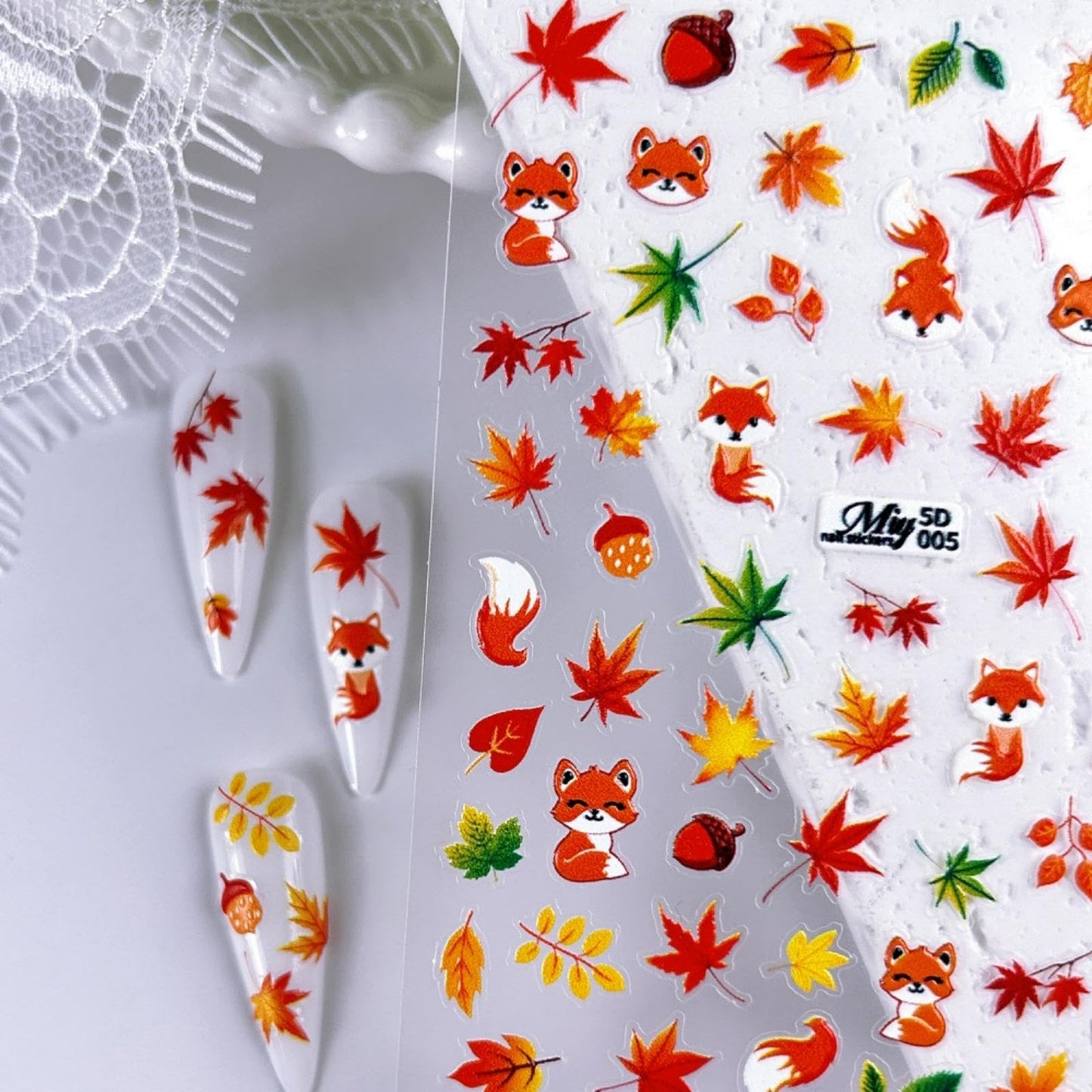 Maple Nail Stickers Leaf Mushroom Nail Decals 3D Self-Adhesive Boots Envelope Nails Designs 5D Embossed Animals Plants Insects Nails Supplies for Women Holiday DIY Manicure 1 Sheet