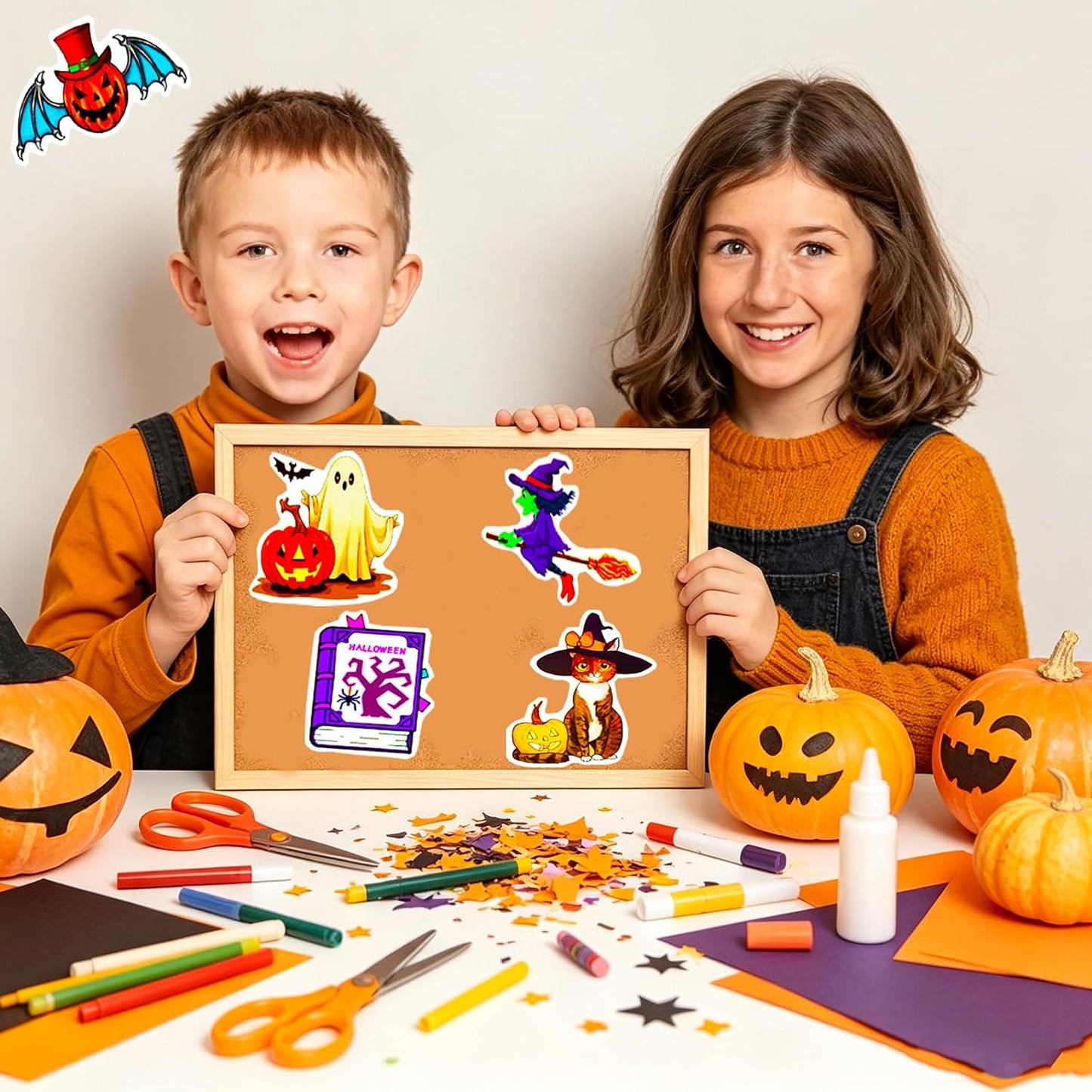 Halloween Stickers, 100Pcs Halloween Pumpkin Theme Stickers Bulk, Vinyl Waterproof Halloween Holiday Party Sticker, Halloween Holiday Gifts for Kids Teens Adults