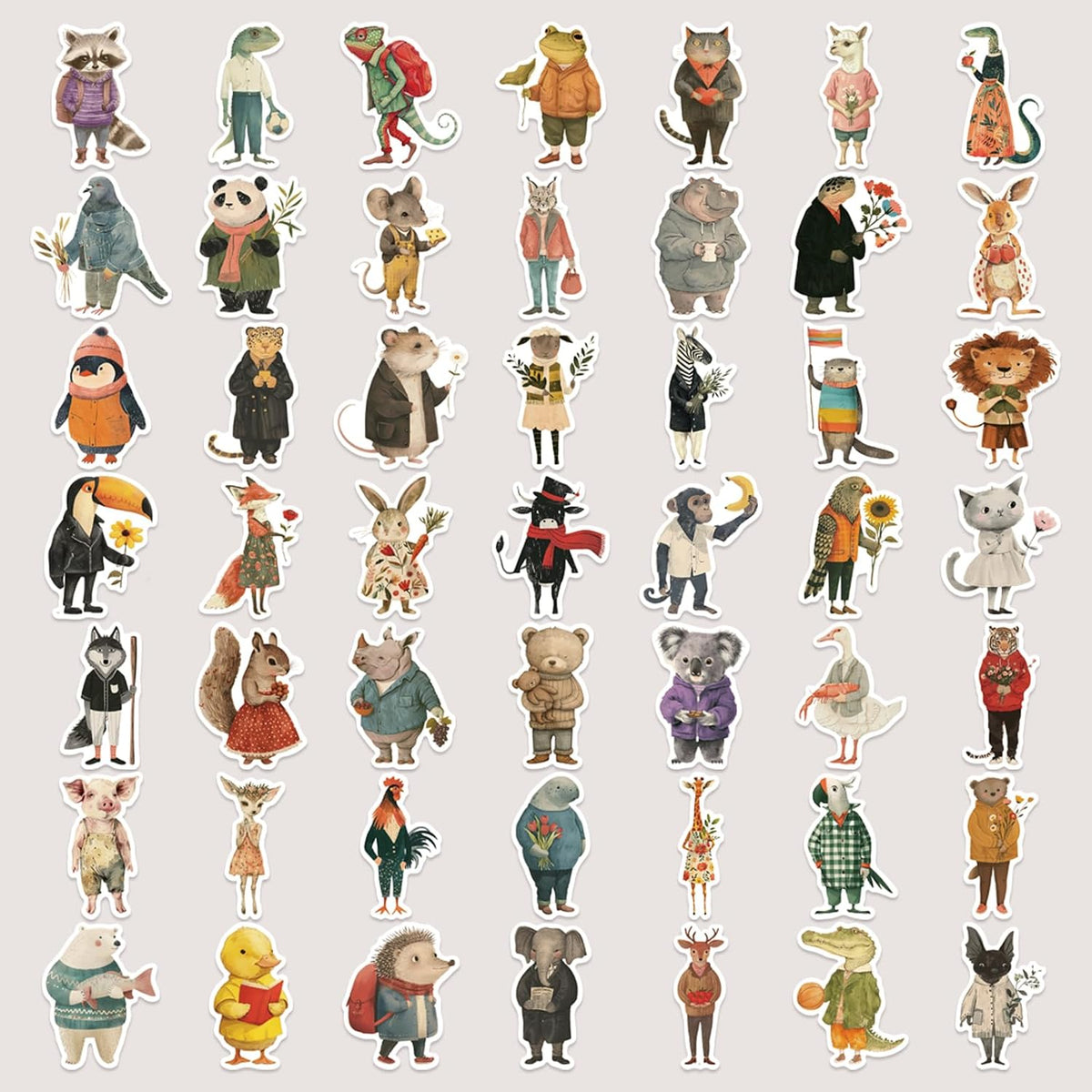 Ychsring Animal Stickers - Zoo Party 50 Pcs Waterproof Vinyl Cartoon Animal Stickers for Water Bottle, Laptop, Phone Case, Cup, Guitar - Forest Woodland Animal Stickers for Kids, Teens & Adults