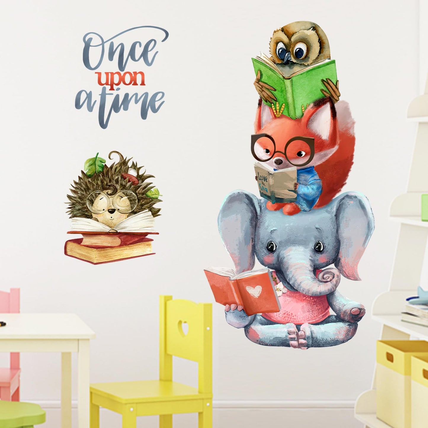 Mfault Time to Read Animal Book Wall Decals Stickers, Educational Elephant