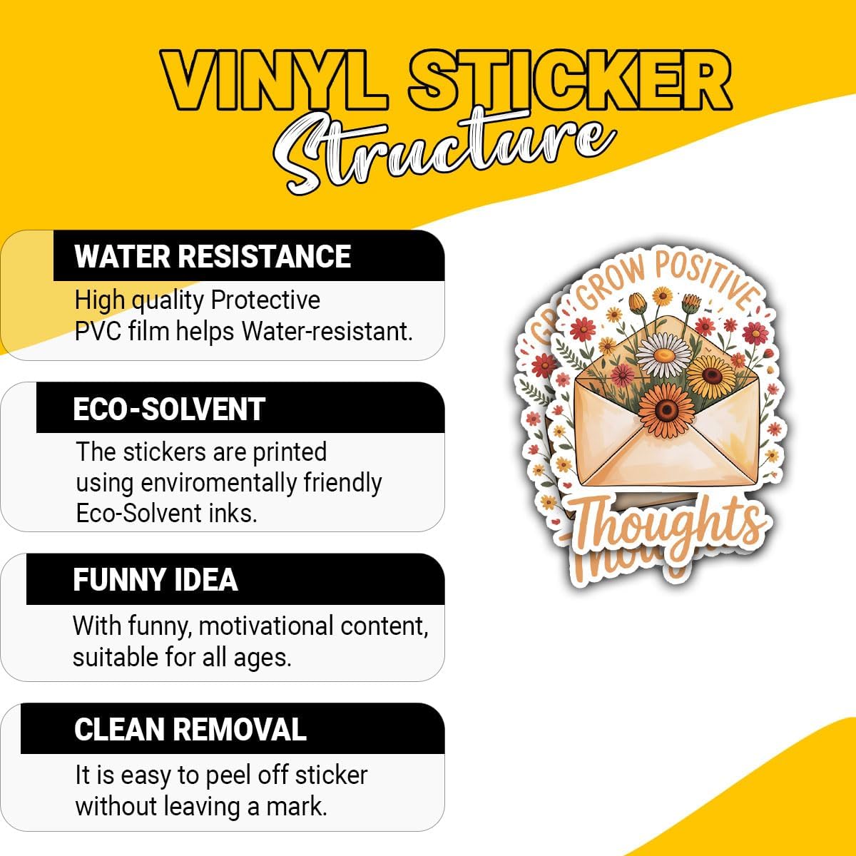 (3pcs-3in) Grow Positive Thoughts Sticker Stickers Motivational Quote Packs