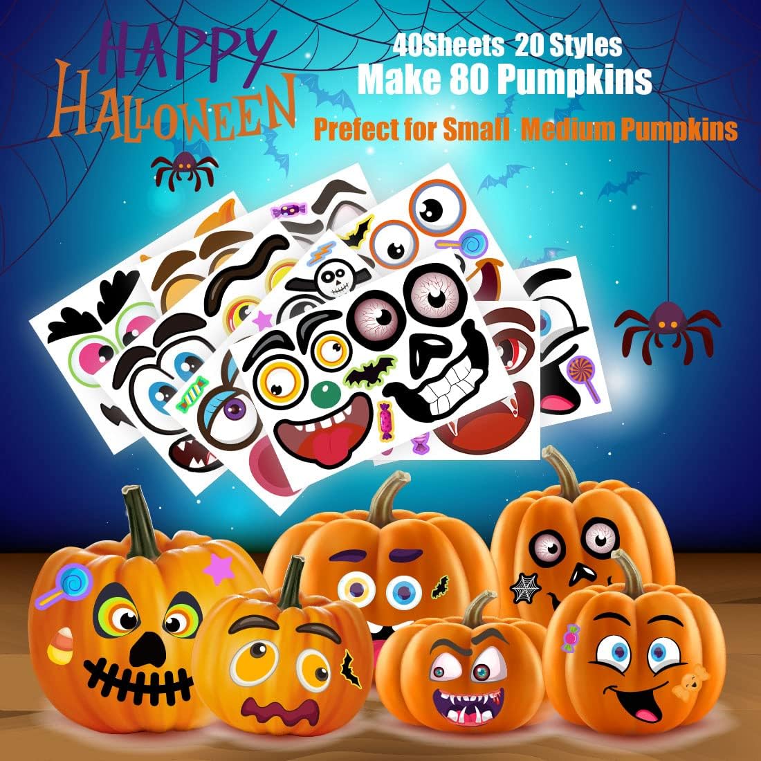 80 Packs Pumpkin Decorating Kit - Make Pumpkin Face Stickers in 20 Designs