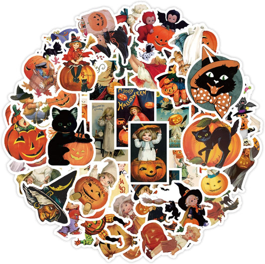 K1tpde 55PCS Vintage Halloween Vinyl Stickers, Pumpkin Witch Stickers Pack for Teens, Waterproof Stickers Decals for Water Bottle, Trick or Treat Gifts Vsco Sticker for Kids, Halloween Party Favors