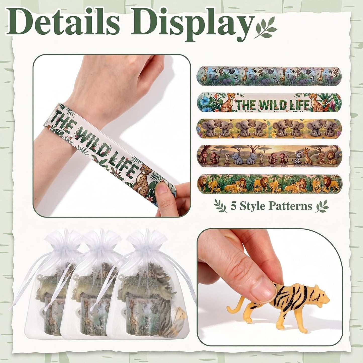 Realspring 122 Pcs Wild Life Party Favors, Slap Bracelets Stickers