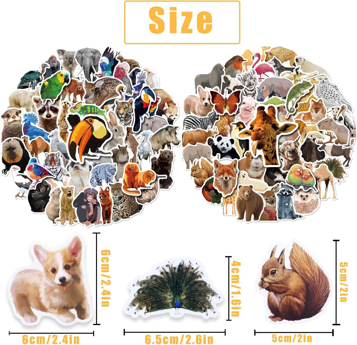 200Pcs Zoo Animal Stickers, Waterproof Self Adhesive Stickers Vinyl Wild Animal Water Bottle Sticker Set for Kids Women Wen