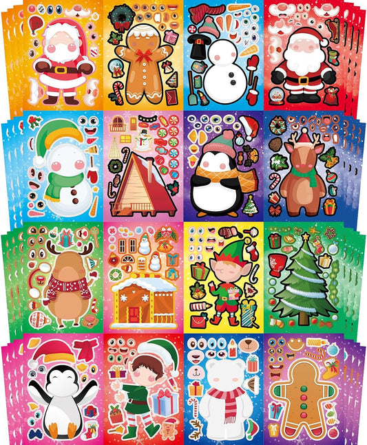 Aowplc Christmas Stickers 64 Sheets Make Your Own Christmas Characters Stickers for Kids Holiday Party Favors Crafts Activities Supplies
