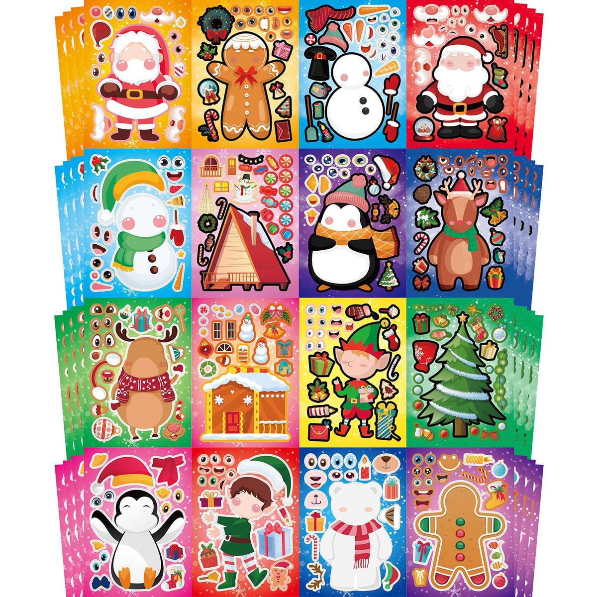 Aowplc Christmas Stickers 64 Sheets Make Your Own Christmas Characters Stickers for Kids Holiday Party Favors Crafts Activities Supplies