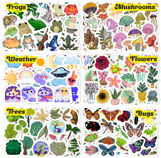 Nature Stickers - Flowers, Mushrooms, Leaves, Plants, Insects & Bugs Stickers, Nature Party Decoration & Favors, Gifts for Women & Men
