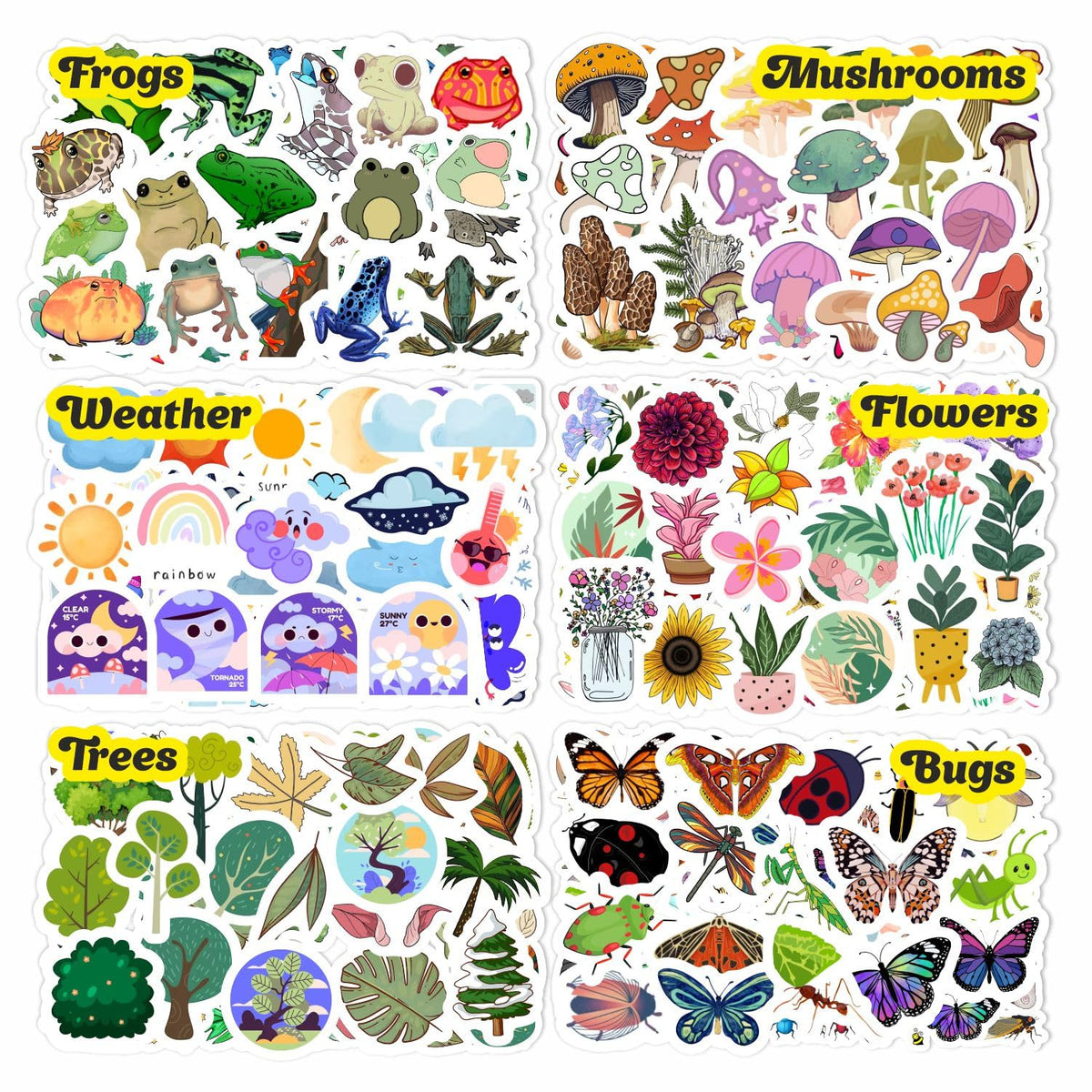 Nature Stickers - Flowers, Mushrooms, Leaves, Plants, Insects & Bugs Stickers, Nature Party Decoration & Favors, Gifts for Women & Men
