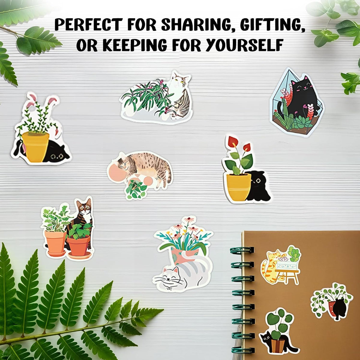 Kathy & Jiggs Cute Cat Stickers– 110 Pcs Waterproof Kawaii Cat Stickers for Scrapbooking, Laptops & Journals-Aesthetic Water Bottle Stickers for Kids – Easter Egg Fillers for Teens