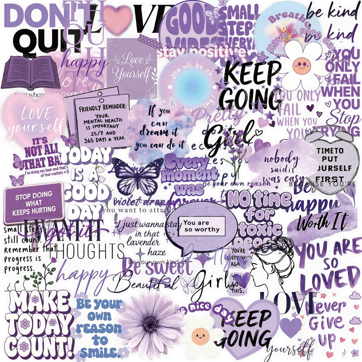 50PCS Transparent Inspirational Stickers, Black Quote Stickers