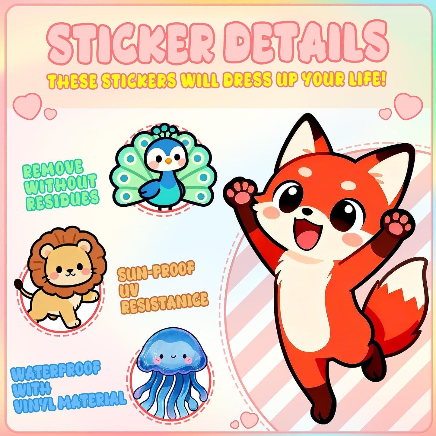 110Pcs Animal Stickers for Kids, Cute Waterproof Vinyl Animal Stickers