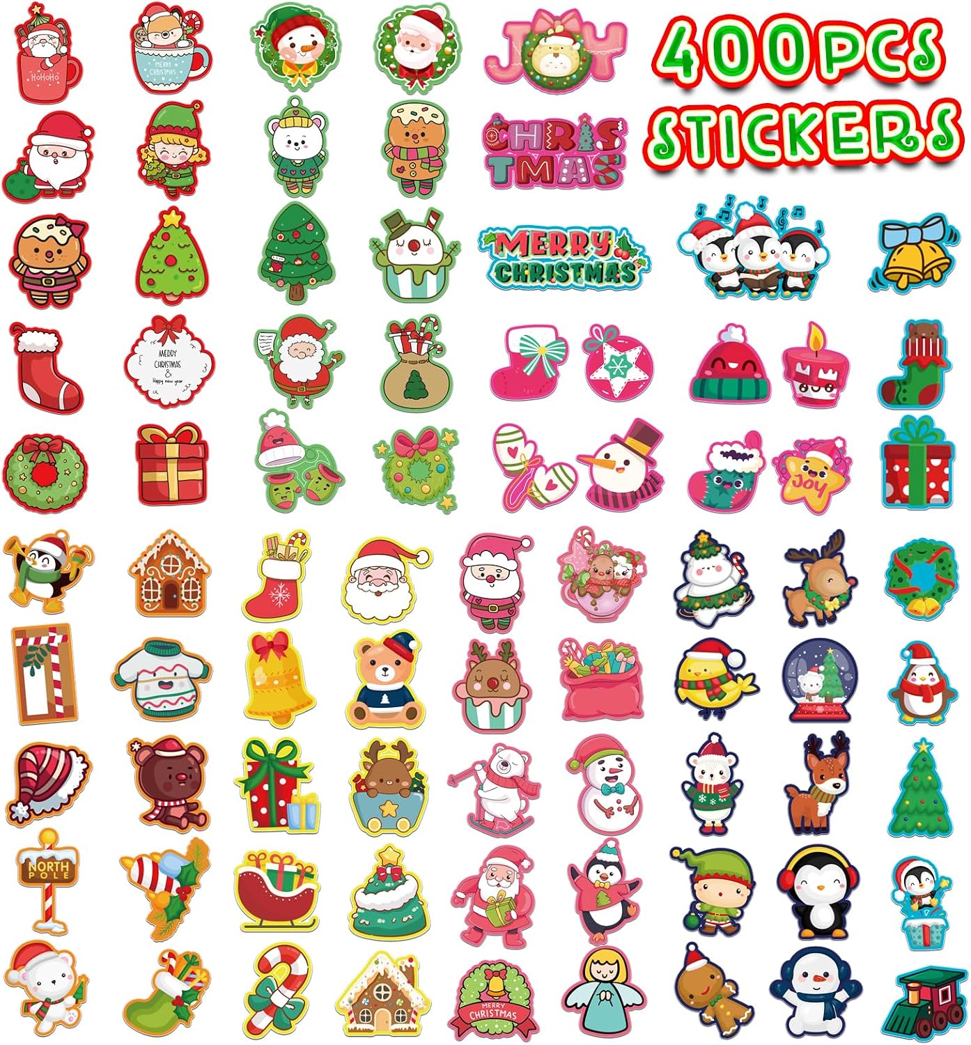 Christmas Stickers, Stocking Stuffers for Kids, 40 Sheets with 400 Stickers