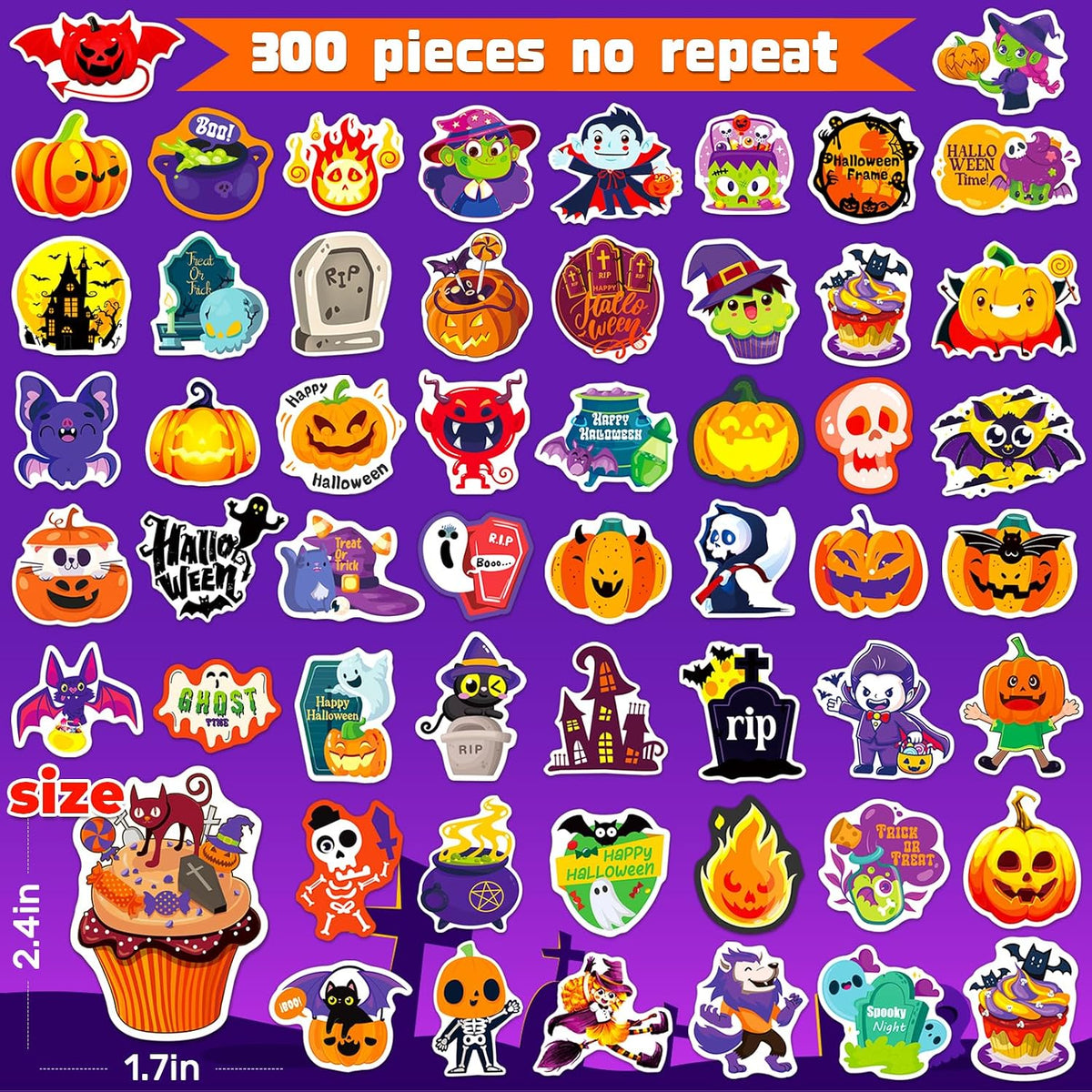 300PCS Halloween Stickers for Kids, Vinyl Holiday Decals