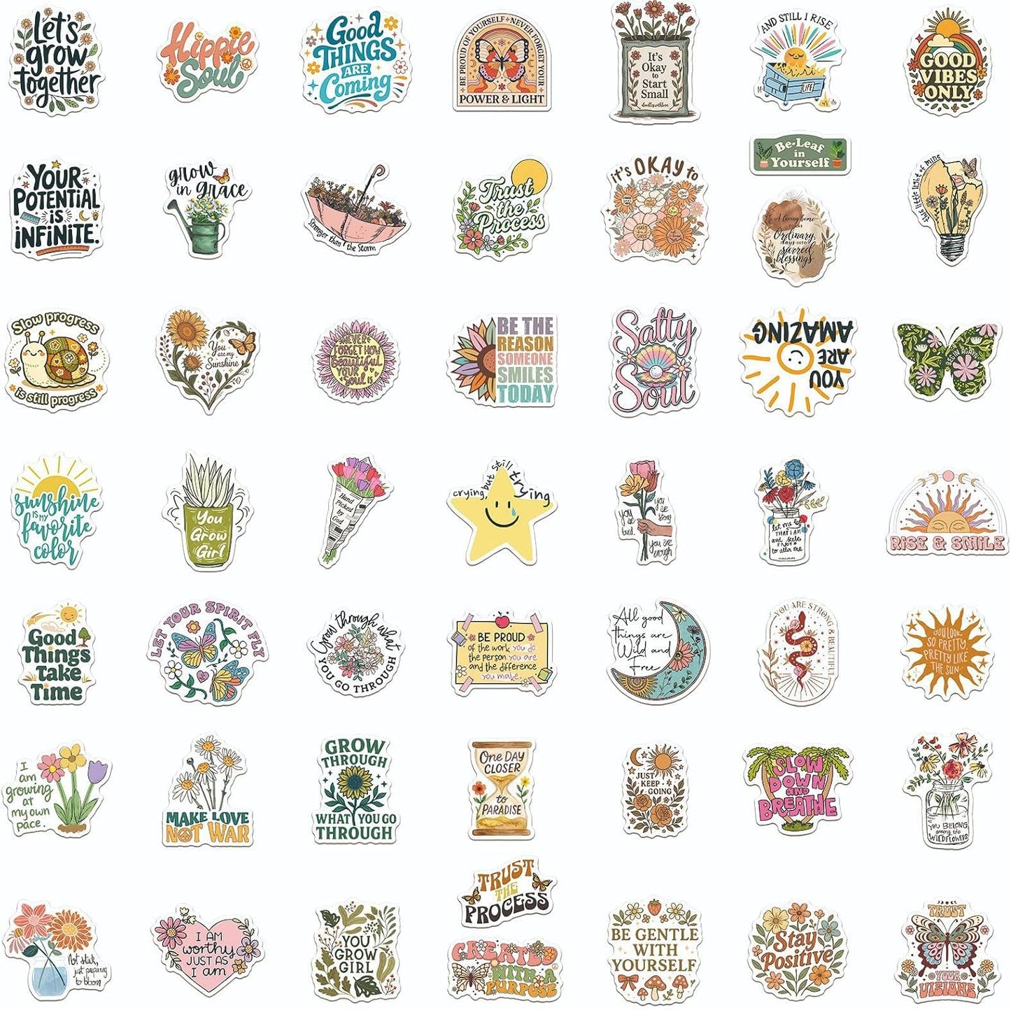 50pcs Flower Motivational Stickers, Motivational Quote Sticker for Water Bottle Adults Women TeenStickers, Vinyl Positive Stickers Decals for Laptop Journal Computer Phone Case(Colourful-P7)