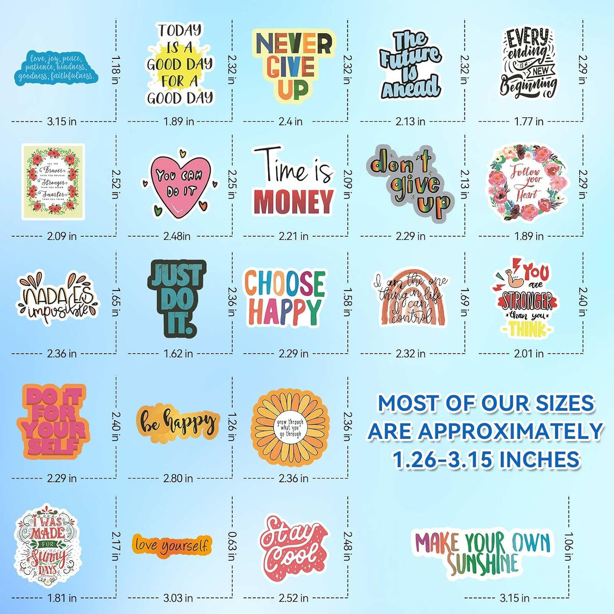 100pcs Inspirational Stickers, Motivational Quote Sticker for Water Bottle Adults Women Teen Boy Girl, Affirmation Stickers, Vinyl Positive Stickers Decals for Laptop Journal Computer Phone Case
