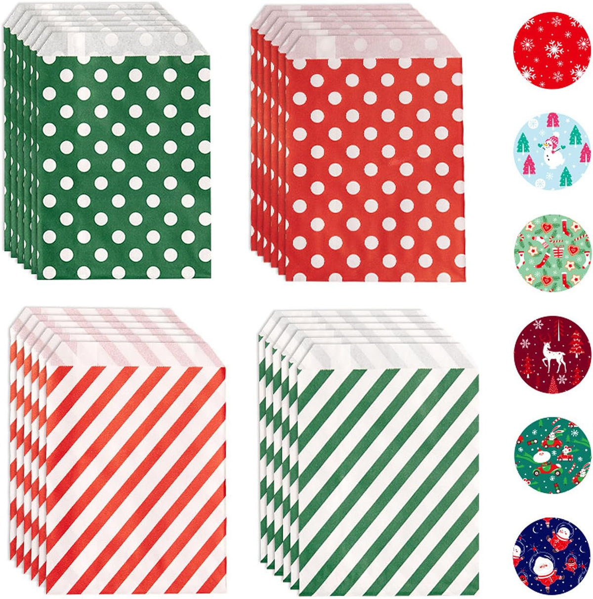 SIMSHOTUS 24 Pcs 5 x 7 Inches Christmas Treat Goodie Bags with 24 Pcs Seal Stickers,Christma Snack Bag,Kraft Paper Gift Bags for Holiday,Buffet Paper Bag,Holiday Christmas Party Favors