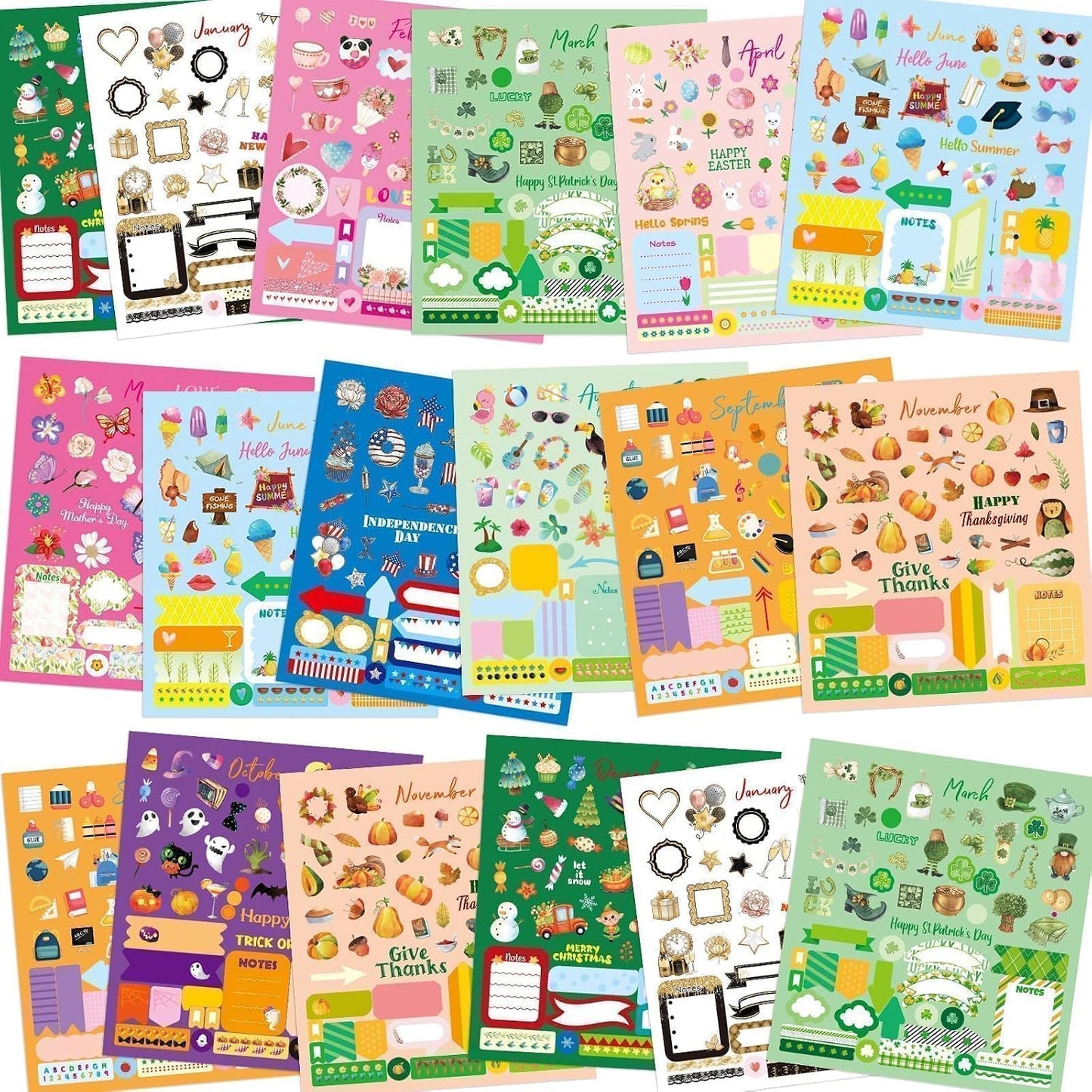 Fancy Land 24 Sheets Holiday Stickers Seasons Assortment Planner Stickers