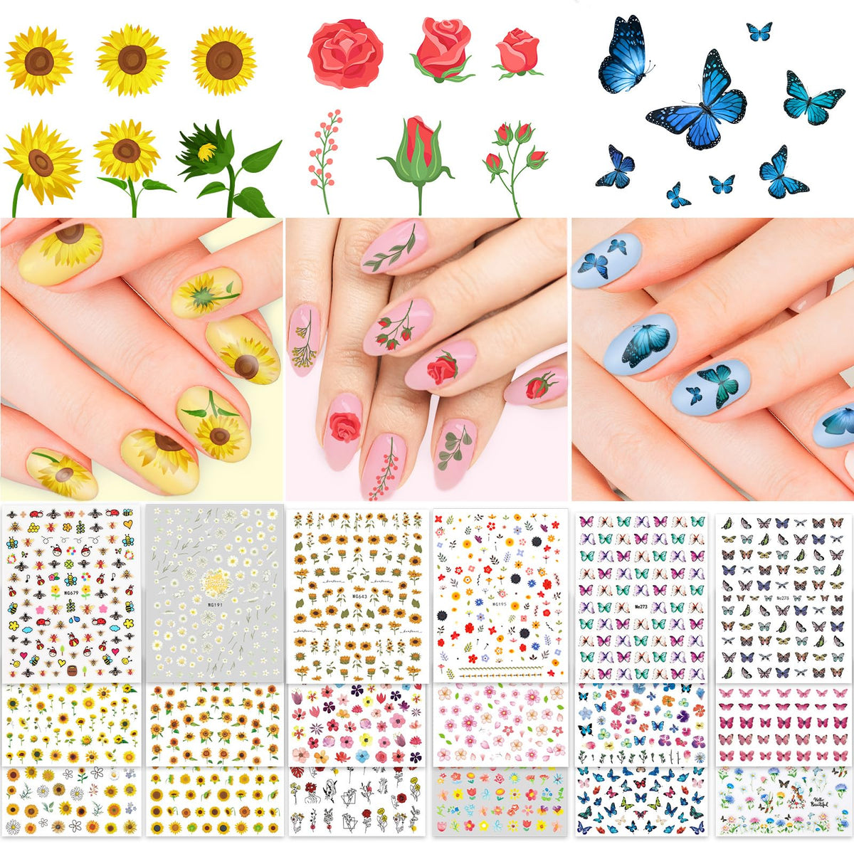 Whaline 18 Sheets All Season Nail Art Stickers Easter St. Patrick's All Holiday Valentine's Day Fall Halloween Winter Christmas 4th of July Self-Adhesive Nail Decals for DIY Manicure Party Decor