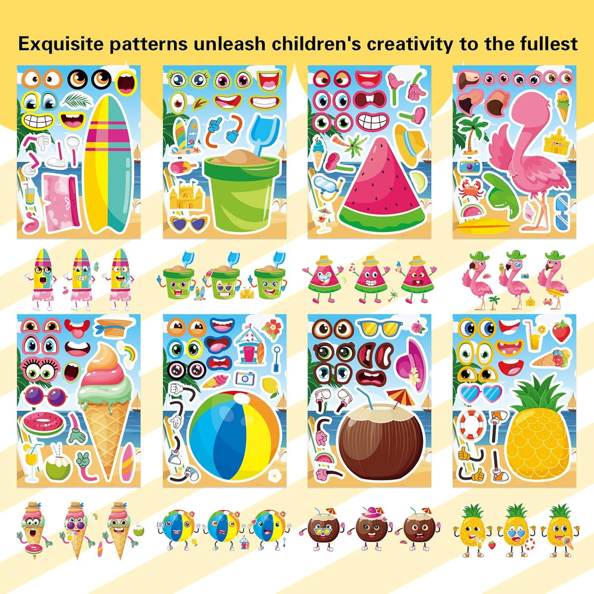 24 Sheets Summer Stickers for Kids, Hawaii Tropical Pool Beach Sticker