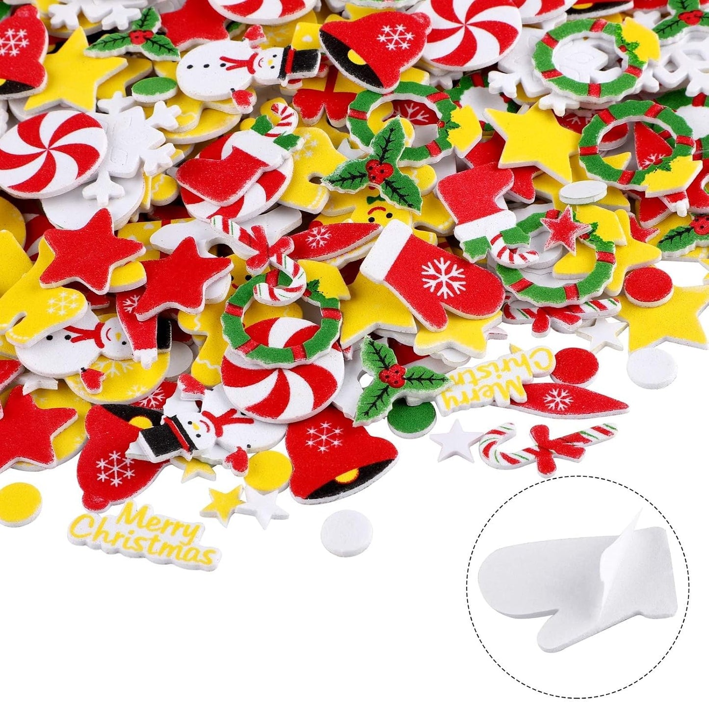 Motarto 600 Pieces Christmas Theme Foam Stickers Assorted Shapes Christmas Styles DIY Crafts Stickers for Xmas Home Holiday Party Decorations