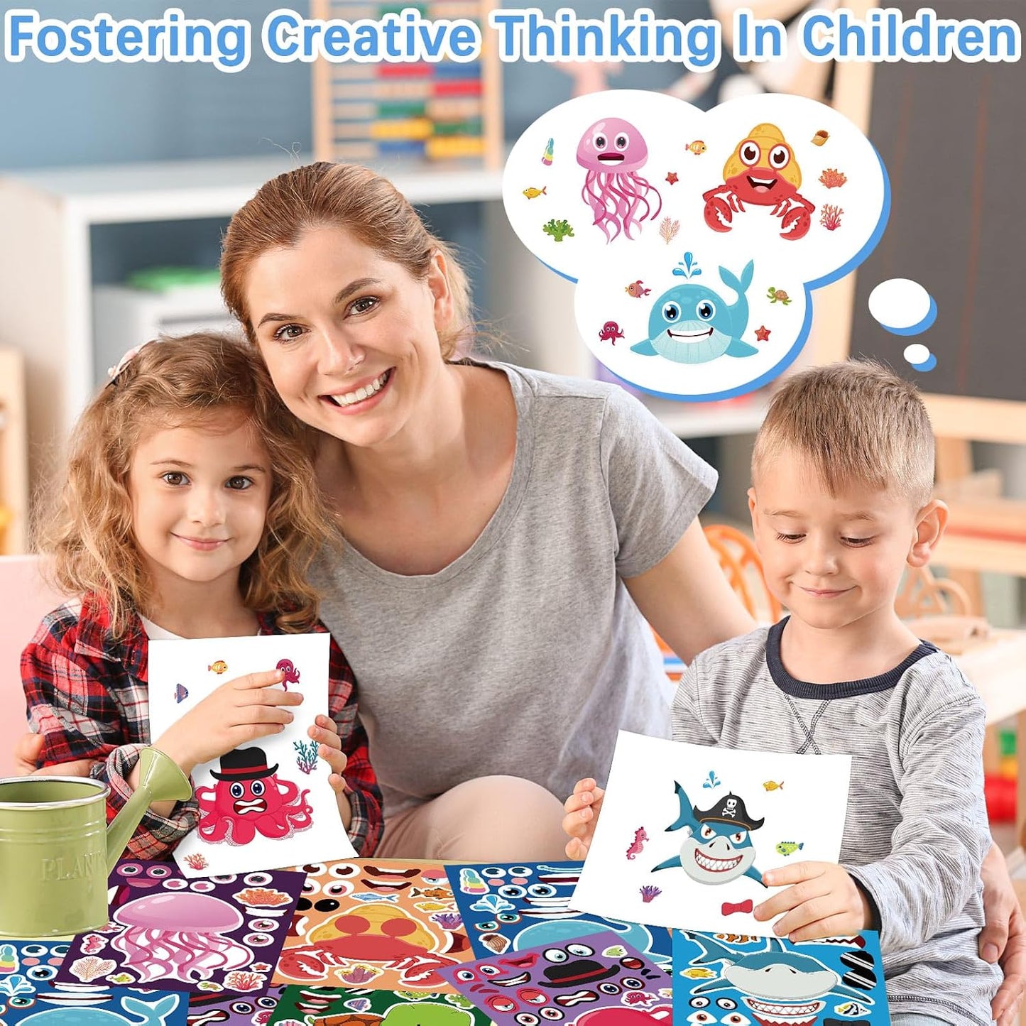 24 Sheets Ocean Animal Make a Face Stickers for Kids Party Favors
