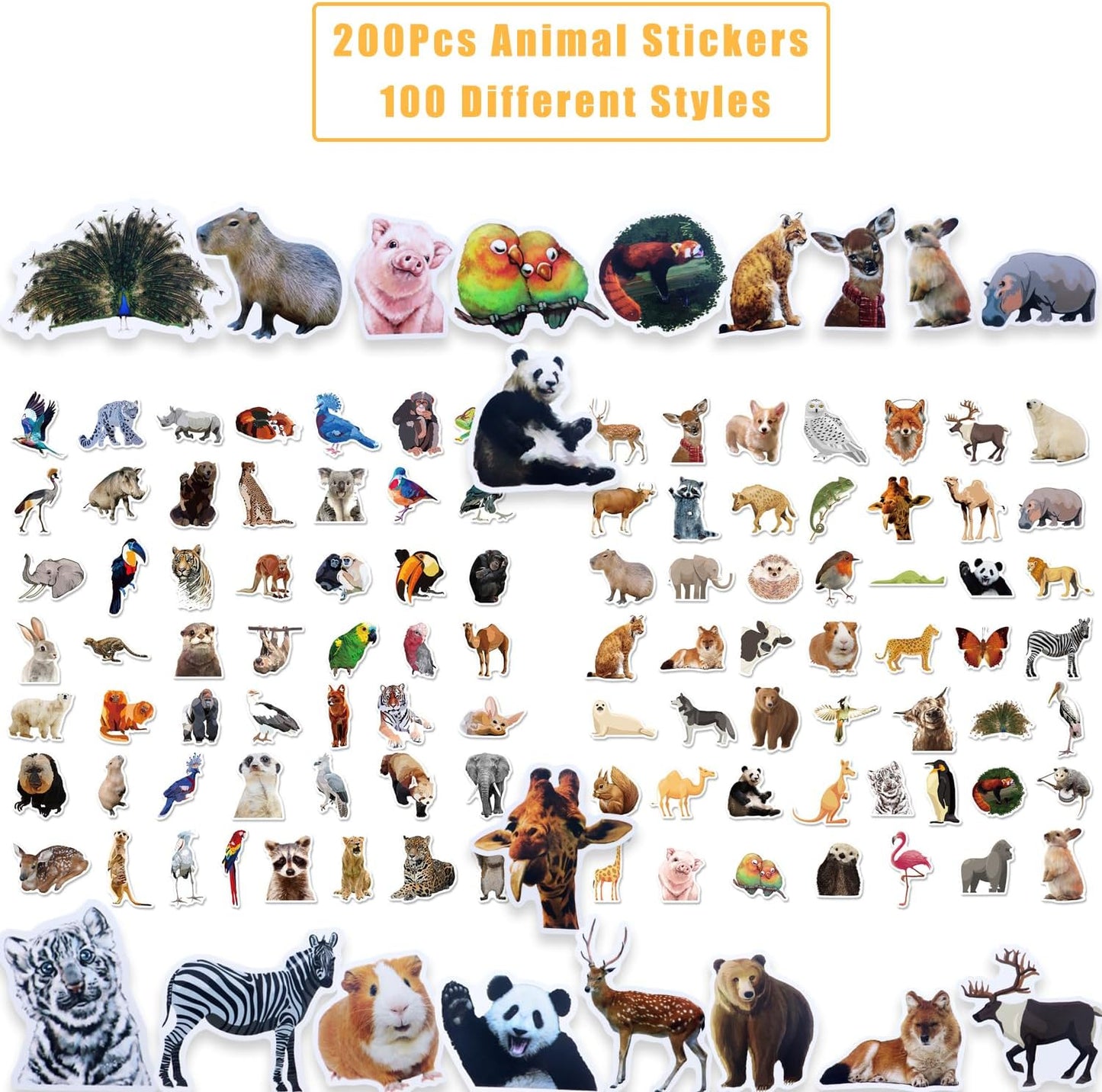 200Pcs Zoo Animal Stickers, Waterproof Self Adhesive Stickers Vinyl Wild Animal Water Bottle Sticker Set for Kids Women Wen