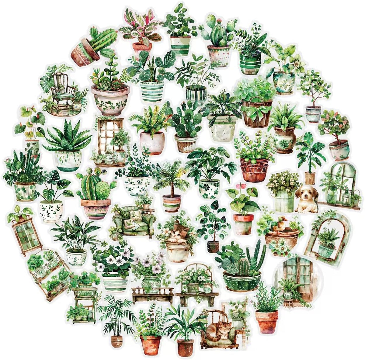 100 Pcs Transparent Green Plant Stickers