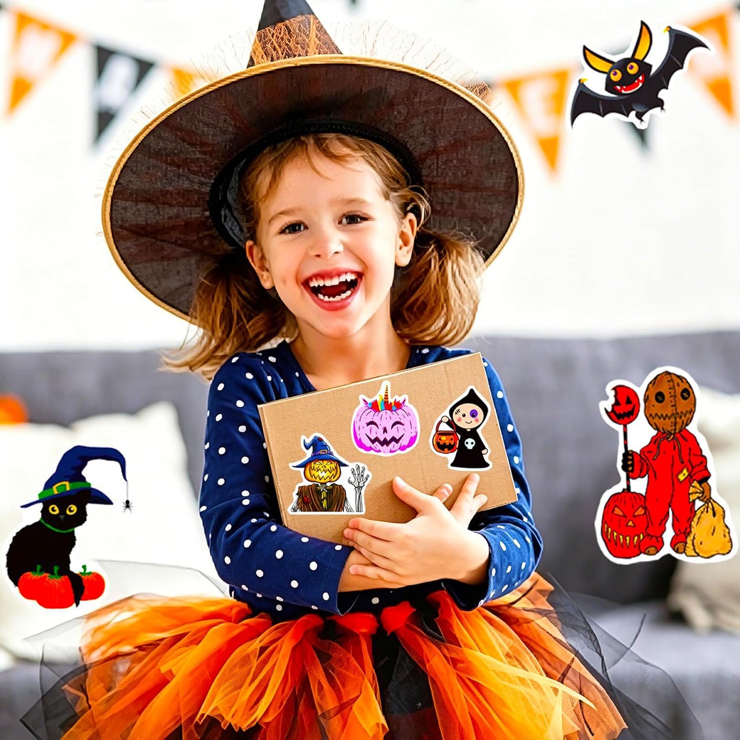 Halloween Stickers, 100Pcs Halloween Pumpkin Theme Stickers Bulk, Vinyl Waterproof Halloween Holiday Party Sticker, Halloween Holiday Gifts for Kids Teens Adults