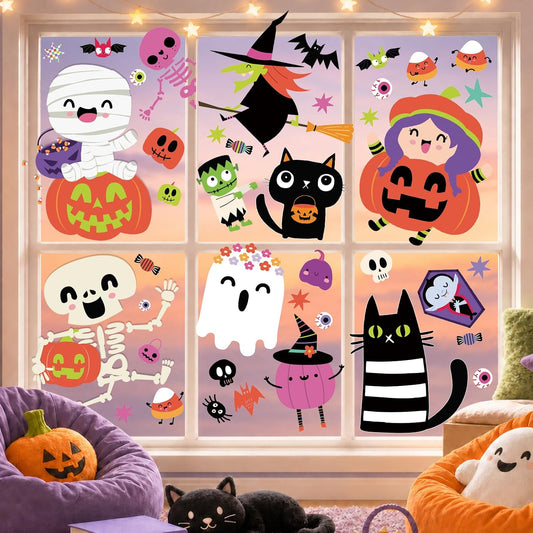 9 Sheet Halloween Window Clings for Kids, Ghost Skeleton Bat Stickers Decor