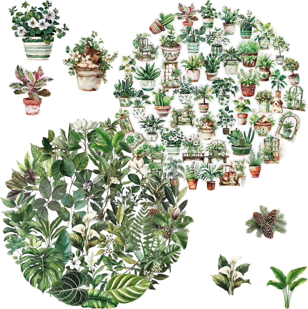 100 Pcs Transparent Green Plant Stickers