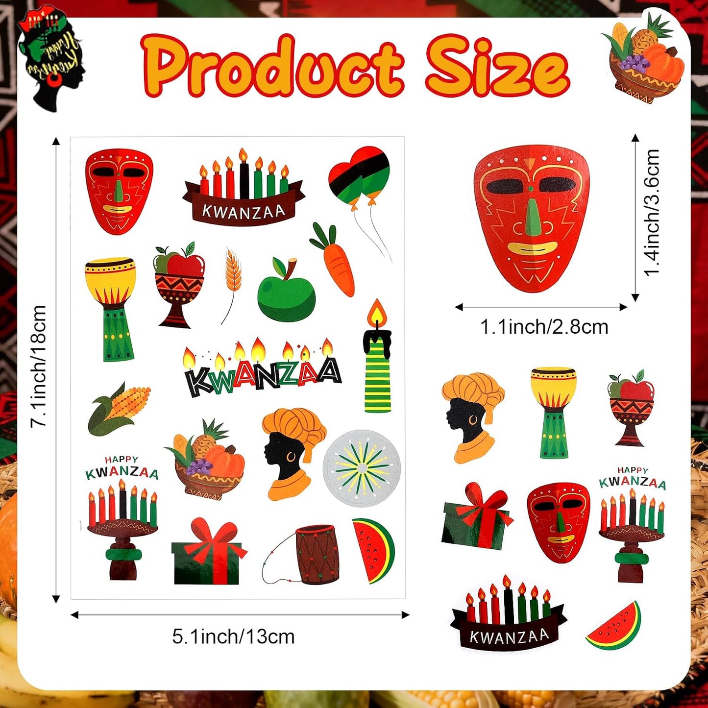 Kwanzaa Stickers, 426 PCS Happy Kwanzaa Stickers, 24 Sheets Self-Adhesive African American Festival Holiday Sticker Crafted Decals for Scrapbooking Activity Decorations Party Favors